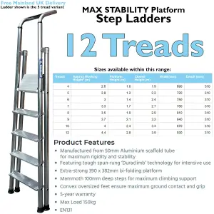 2.8m MAX STABILITY Platform Step Ladders 12 Tread Anti Slip Aluminium DIY Steps