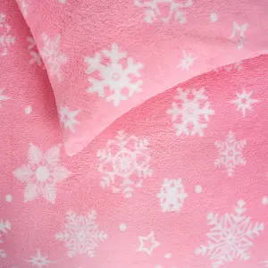 Snowflake Teddy Fleece Duvet Cover Bedding Winter Christmas, Blush - Single