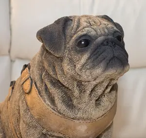 Pair of Full Size Sitting Pugs Stone Statues