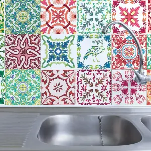 Walplus Green and Red Vintage Combo Mix Tile Stickers