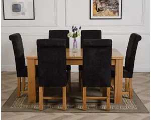 Dakota 152 x 87 cm Chunky Medium Oak Dining Table and 6 Chairs Dining Set with Washington Black Fabric Chairs