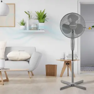 Schallen 16" Electric Oscillating Floor Standing Tall Pedestal Air Cooling Fan in GREY