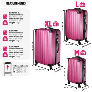 Suitcase Set - 3 hard-shell suitcases with telescopic handle, swivel wheels - pink