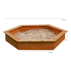 Sandpit - Hexagonal Wooden Sand pit for All Ages - 1.5m Diameter with Weatherproof Cover and Underlay