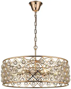 Luminosa Spring 6 Light Large Ceiling Pendant Gold, Clear with Crystals, E14