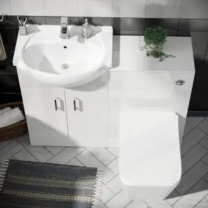 Nes Home Ellen 550mm Vanity Basin Unit, WC Unit & Elora Back To Wall Toilet White