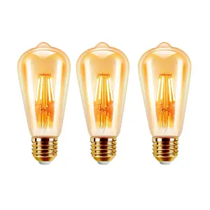 Extrastar 4W LED ST64 Filament Bulb E27, 64 x 142mm, 2200K (Pack of 3)