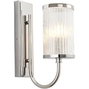 Bright Nickel Dimmable Wall Light - Ribbed Bubble Clear Glass Shade - 6W LED E14