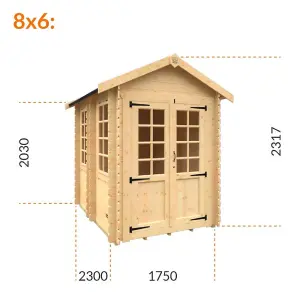 8ft x 6ft (2300mm x 1750mm) Horsforth "The Burlington" 19mm Log Cabin with 2 Windows