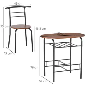 HOMCOM 3-Piece Bar Table Set 2 Stools Industrial Dining Room W/ Storage Shelf