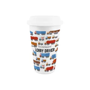 Lorry Driver Ceramic Travel Mug - Novelty Truck Driving Themed Gifts/Presents - Double-Walled Insulated Hot/Cold Drinks Cup