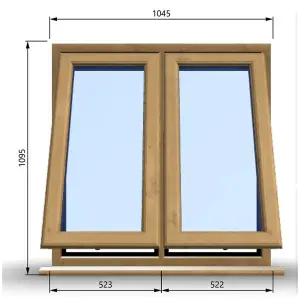 1045mm (W) x 1095mm (H) Wooden Stormproof Window - 2 Opening Windows (Opening from Bottom) - Toughened Safety Glass