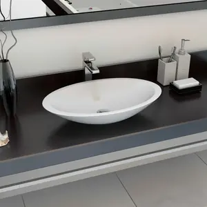 Belfry Bathroom Dreen 593mm L x 351mm W White Marble Oval Sink