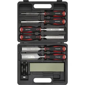 Premium 8 Piece Hammer-Thru Wood Chisel Set with Bevel Edged Blades and Storage Case