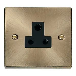 Antique Brass 1 Gang 5A Round Pin Socket - Black Trim - SE Home