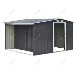 260 D Heavy-Duty Steel Utility Outdoor Garden Shed with Log Store, 8.4 x 8.5 ft, Black