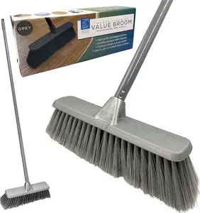 TDBS Soft Indoor Broom (Grey, 120Cm) - Perfect For Laminate, Vinyl Or Wooden Floor, With Multi-Section Handle And Flagged Bristle