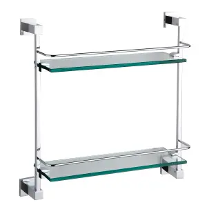 Tate Bathroom Wall Mounted Double Glass Shelf (W)41cm (H)41cm