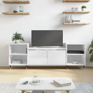 TV Cabinet Unit - Modern Engineered Wood Media Stand with Ample Storage - High Gloss White - Suitable for Living Room or Bedroom