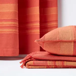 Homescapes Cotton Morocco Striped Terracotta Throw, 225 x 255 cm