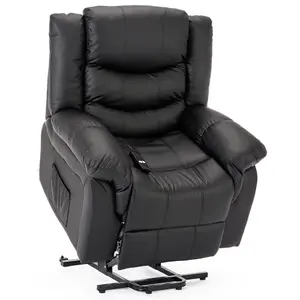 Seattle Electric Single Motor Rise Recliner Armchair Sofa Home Lounge Bonded Leather Chair (Black)