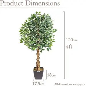 Artificial Variegated Ficus Tree Realistic Faux House Plant in Pot 4ft