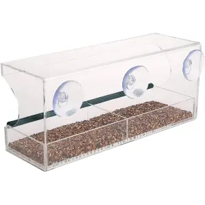 Clear Acrylic Window Bird Feeder - With Drain Holes - Anti-fall Very Sturdy Durable - Super Strong Suction Cups