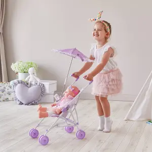 Teamson Kids - Baby Doll Stroller with Parasol - Purple / Stars