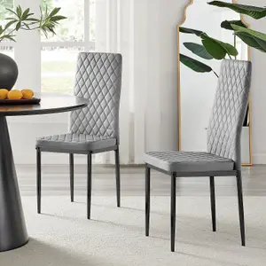 Furniturebox UK 4 Seater Dining Set - Imperia White High Gloss Dining Table and Chairs - 4 Grey Velvet Milan Black Leg Chairs