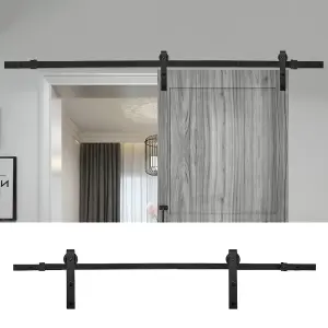 6ft Black Rustic J Shaped Steel Barn Door Track System Sliding Hardware Kit, Load Capacity 100KG No Door