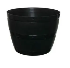 6x Black Barrel Planter Round Plastic Plant Pot 34cm Patio Garden Flower Tub