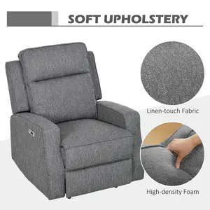 HOMCOM Electric Armchair, Fabric Recliner Chair with USB Port, Charcoal Grey