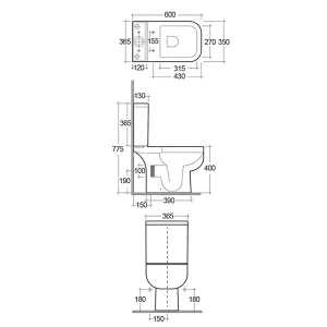 RAK S600 Close Coupled Toilet WC w/ Wrap Over Seat and Pedestal & Basin Set