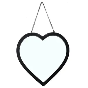 Hanging Heart Mirror/Decorative Vanity Mirror (Black, 44.5 x 44.5 cm)