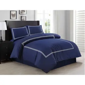 Harmonia Polyester Solid Colour Duvet Cover Set with Pillowcases Navy/White / Double Duvet Cover + 2 Standard Pillowcases