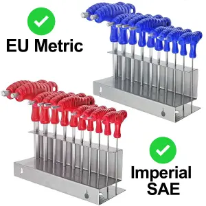 SPARES2GO 20 Piece T Handle Imperial SAE + Metric Hex Allen Key CR-V Screwdriver Set + Stand