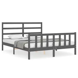 Berkfield Bed Frame with Headboard Grey King Size Solid Wood