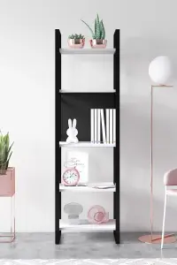 Meta Narrow Bookcase Storage Shelf with Metal Frame, 48 x 35 x 165 cm 5 Display Shelves, Bookshelf, Open Cabinet, White