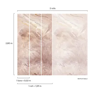 Grandeco Marble 3 lane repeatable Textured Mural, 2.8 x 1.59m Pink Coral