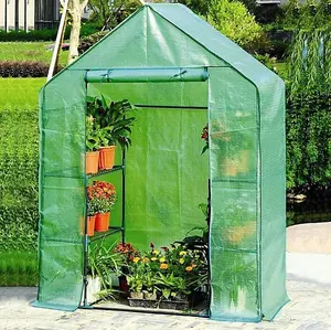 Premium Walk In Greenhouse With Shelves Portable Outdoor Tubular 4 Shelf Plants Flower Seedling Growhouse H196 x W147 x D74cm