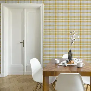 Superfresco Easy Yellow Fabric effect Tartan Smooth Wallpaper