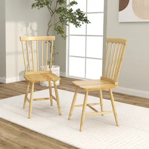 Costway Set of 2 Wood Dining Chairs Windsor Style Armless Chairs Ergonomic Spindle Back