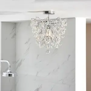 Decorative Flush Bathroom Ceiling Light Fitting - Clear Glass Crystal Details