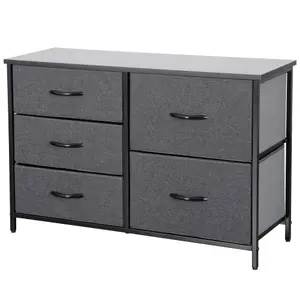 BLACK Chest Of Drawers With Metal Frame, 5 Large Deep Fabric Drawers Organiser Storage