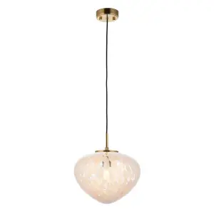 Luminosa Bari Single Pendant Ceiling Lamp, Satin Brass Plate, White Confetti Glass