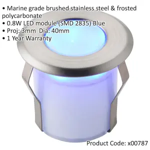 4 PACK Recessed Decking IP67 Guide Light - 0.8W Blue LED - Stainless Steel