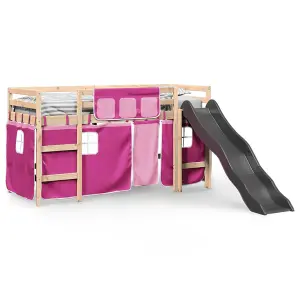 Berkfield Kids' Loft Bed with Curtains Pink 90x200 cm Solid Wood Pine