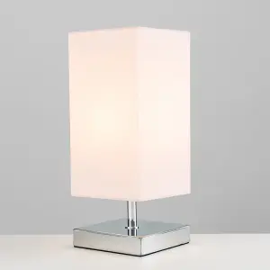 ValueLights Yuko Pair of Modern Square Polished Chrome Touch Table Lamps with Pink Shades