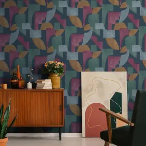 Holden Abstract Angles Bold Geometric Shapes Geo Navy Berry Wallpaper