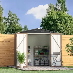 6x4 ft Apex Roof Metal Shed Garden Storage Shed Tool House with Lockable Double Door